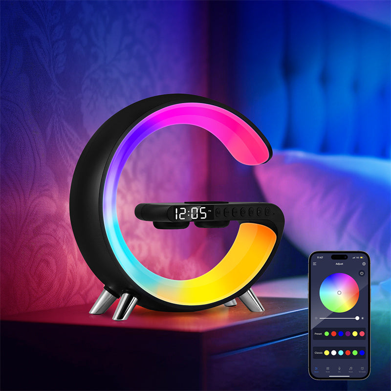 Intelligent G-Shaped LED Lamp with Bluetooth Speaker & Wireless Charger