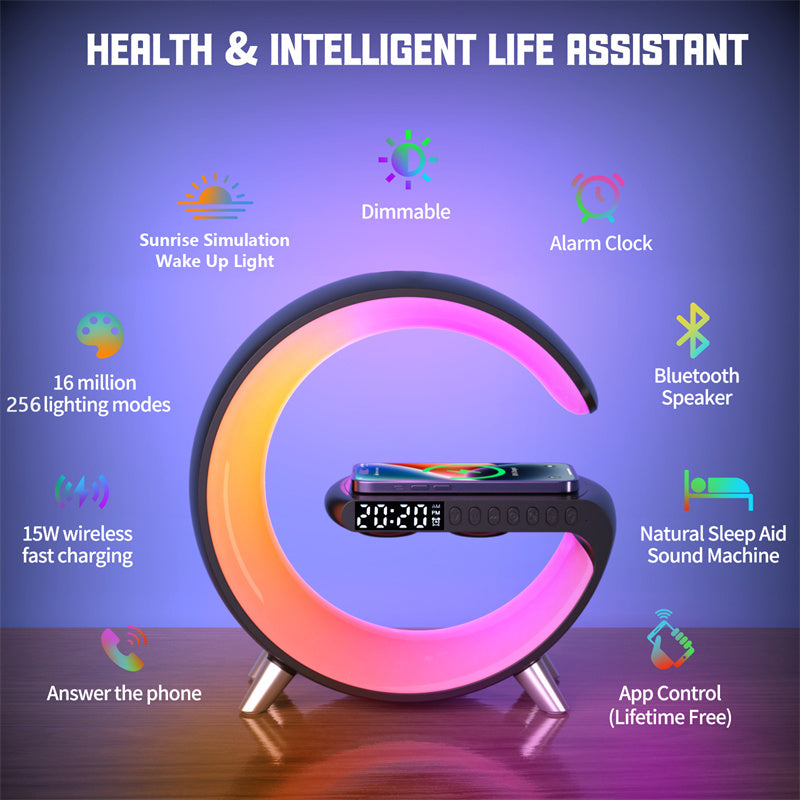 Intelligent G-Shaped LED Lamp with Bluetooth Speaker & Wireless Charger
